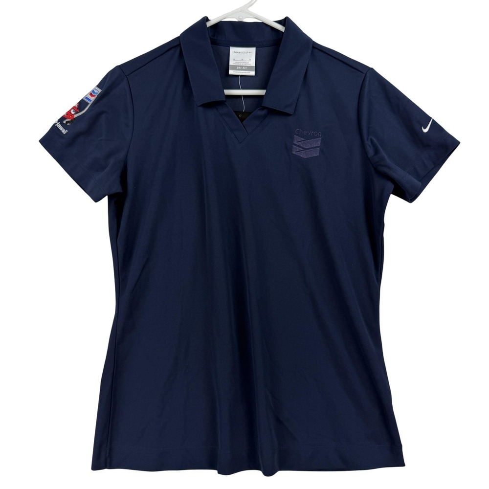 Nike Golf Polo Shirt Womens Medium Blue Dri-FIT Chevron Hawaii Car Logo